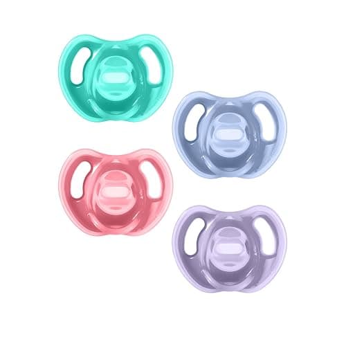 Tommee Tippee Ultra-Light Silicone Pacifier, 18-36 Months, Symmetrical One-Piece Design, BPA-Free Silicone Binkies, Pink/Violet/Green, Pack of 4 - Image 1