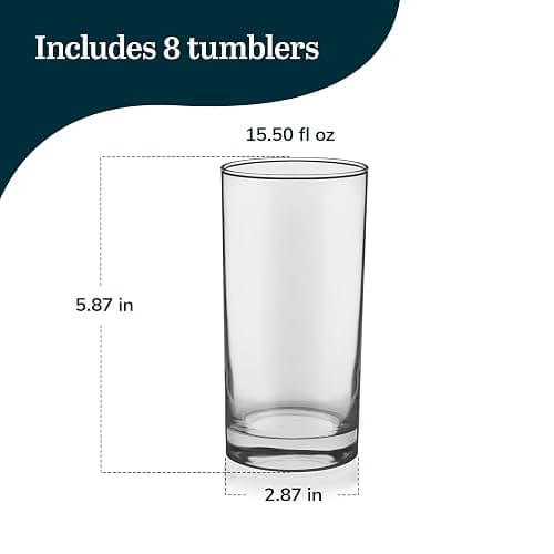 Libbey Heavy Base Drinking Glasses Set of 8, 15.5 Oz Elegant, Weighted Clear Water Glasses, Dishwasher Safe Glass Cups Set for Parties, Birthdays thumbnail 3