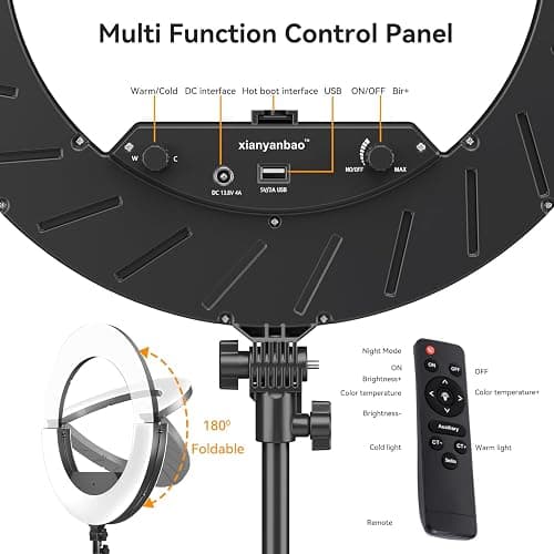 18 Inch Ring Light Kit, 55W6700k Dimmable LED Light, Tripod Stand, Remote Controller,Box,CRI95,Black thumbnail 5