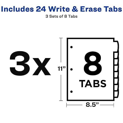 Avery Big Tab Write & Erase Durable Plastic Dividers for 3 Ring Binders, 8-Tab Sets, Pastel Colors, 3 Sets of Binder Dividers, Great for Organizing Reports, Presentations, and More (31351) thumbnail 3