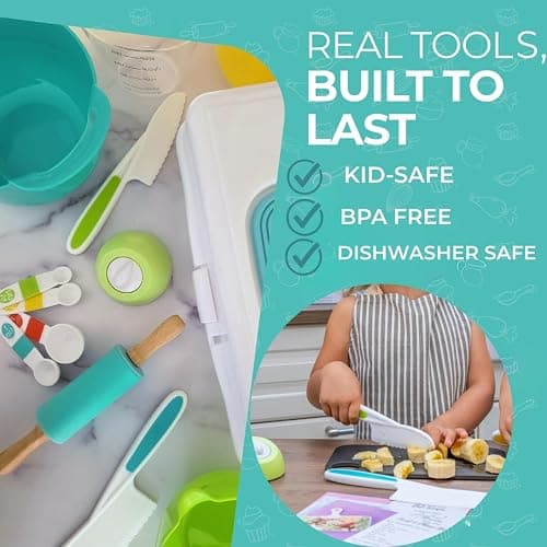TOVLA JR Kids Real Cooking and Baking Ultimate Gift Set | Montessori Kid-Safe Knives, Apron, Visual Cookbook, Timer, Storage Case & Tools | Premium Christmas & Birthday Gift for Girls & Boys thumbnail 4