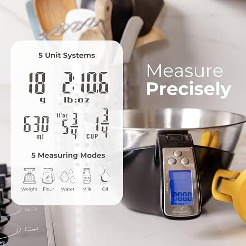Fradel Digital Kitchen Food Scale with Bowl - 11lb, Grams & Ounces - Removable, Dishwasher-Safe Mixing Bowl - Black thumbnail 4