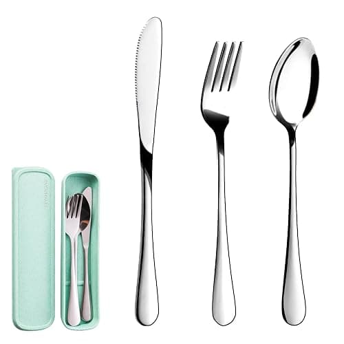 Portable Utensils Set with Case, 4pcs Stainless Steel Reusable Silverware for Lunch Camping School Picnic Workplace Travel, Lunch Box Includ Fork Spoon Knife,Easy to clean,Dishwasher Safe - Silver1 thumbnail 5