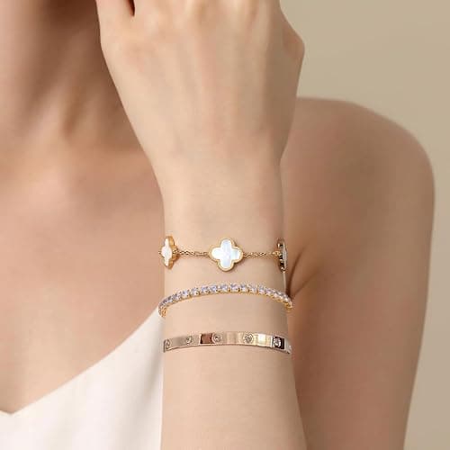 Niarezom 18K Gold Plated Tennis Bracelet Love Bangle Set for Women Stack Bracelets Stainless Steel Bangle Set for Love Trendy Jewelry Gifts for Women thumbnail 6