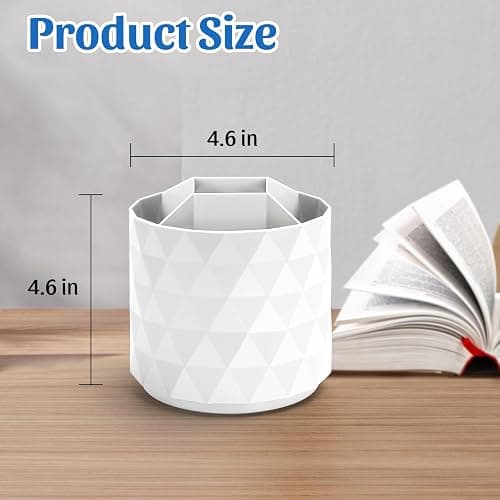 minimaliving Desk Organizer,Sparkling Diamond-like Pen Holder for Desk 360°Rotating Office Accessories,Pencil Cup with 5 Compartments Storage Box Caddy for Office,School,Home,Art Supply(White) thumbnail 2