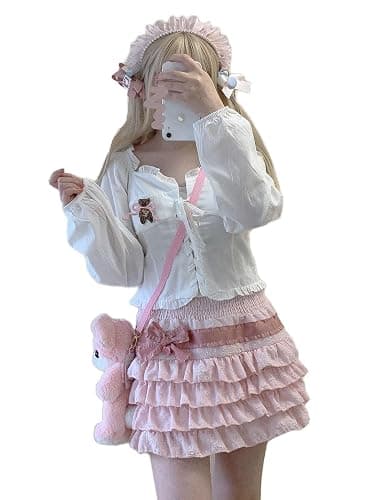 OATSBAS Elastic Waist Lolita Cake Mini Skirts for Women Girls High Waist Pleated Skirt Y2K Layered Skirt - Image 1