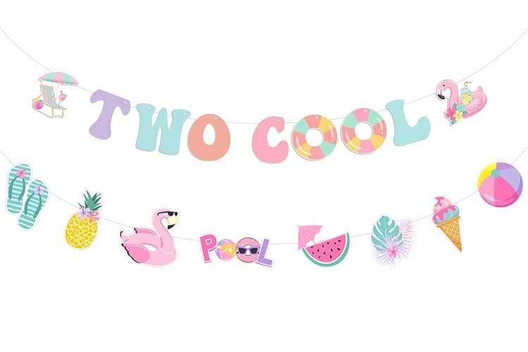 Funmemoir Two Cool Pool Birthday Party Banner and Garland Set, Macaron Color Paper Banner with Prestrung Pool Theme Garland for Girls 2nd Birthday, Summer Swimming Beach Party Decorations - Image 1