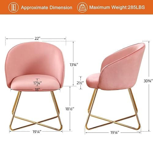 Furniliving Velvet Vanity Chair with Back, Modern Accent Chair for Vanity, Upholstered Makeup Stool Chair for Bedroom, Living Room, Dressing Room, Pink thumbnail 2