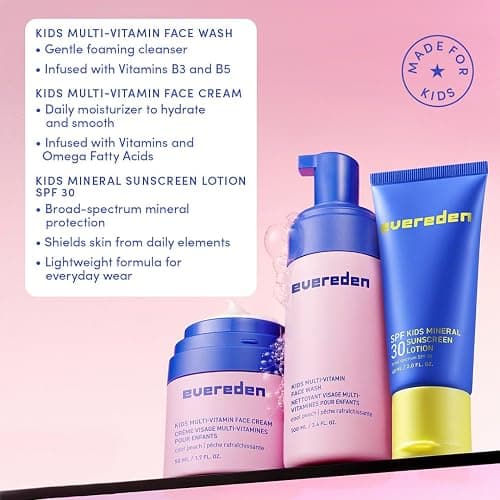 Evereden Kids Daily 1-2-3 Routine Bundle: Clean & Vegan Skin Care Set - Hydrating & Nourishing Tween Skincare Set with Multi-Vitamin Face Wash, Face Cream, Lotion, & SPF 30 Mineral Sunscreen (Melon) thumbnail 3