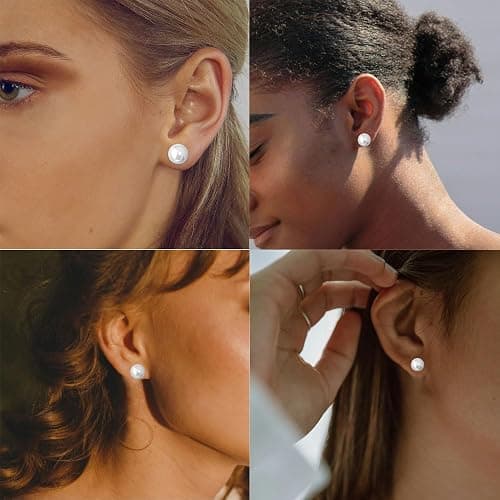 KNOWTODAY Hypoallergenic Pearl Earrings for Women 8-10 mm White Big Pearl Stud Earrings Set Nickel Free 12 Pairs Fake Pearls Earring Jewelry Gift for Bridal Wedding Christmas thumbnail 4