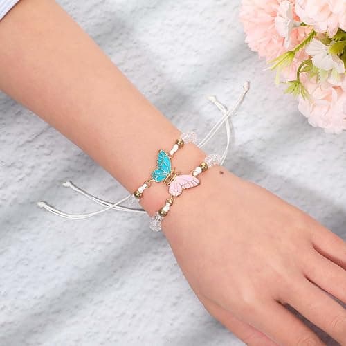 simarro 2pcs Matching Bracelets, Butterfly Friendship Bracelets Adjustable Strand Best Friends Bracelet, Handmade Charm Couples Jewelry Gifts for Women Couples Friend thumbnail 4