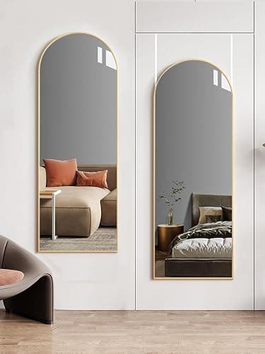 48"x14" Gold Arched Full Length Mirror - Shatter-Proof Glass & Aluminum Frame, Over Door or Wall Mounted for Bedroom, Bathroom, Living Room Decor - Image 1