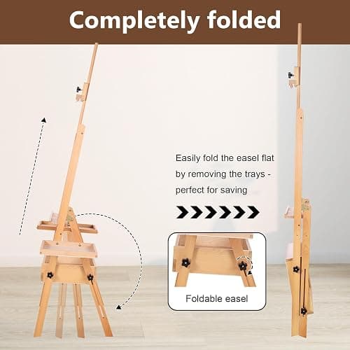Somime Large Wooden H-Frame Studio Easel with Storage Drawer and Palettes, Solid Beechwood Painting Easel for Students, Beginners, and Artists, Hold Canvas to 36Inches High thumbnail 4