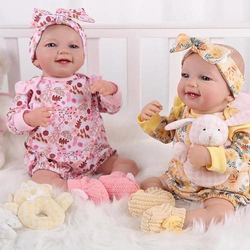 BABESIDE 3 Pcs Reborn Baby Doll Clothes for 17-22 Inch Baby Dolls | Floral Pattern Reborn Doll Clothes with Shoes and Headband for Lifelike Reborn Baby Dolls Accessories, Yellow thumbnail 8