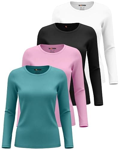 Xaatren 4 Pack Women's Underscrub Shirts Long Sleeve Nurse Cotton Blend Crewneck Slim Fit Tops Soft Stretchy Basic Tee thumbnail 4