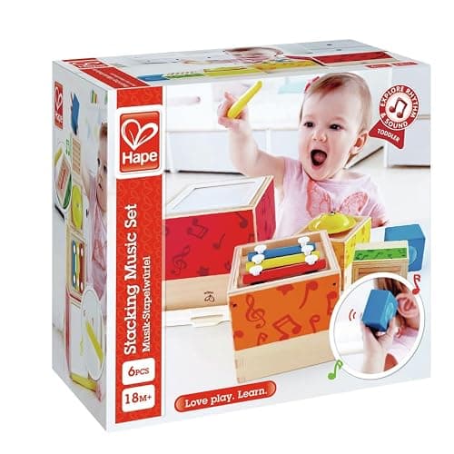 Hape Stacking Music Set | Colorful 6 Piece Musical Box Toy, Wooden Set for Kids 18 Months+ thumbnail 3