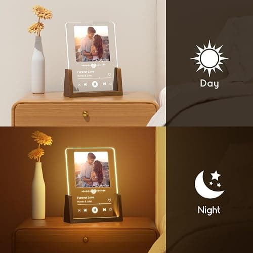 LUCKOR Personalized Christmas Birthday Gifts for Men Women, Custom Anniversary Spotify Plaque Gifts for Boyfriend Girlfriend Couple, Customized LED Walnut Picture Frame for Her Him Friends thumbnail 6