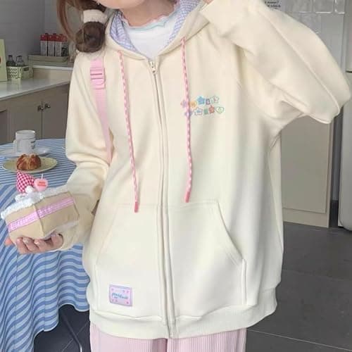 CEINOM Women Kawaii Zip Up Hoodie Y2K Girly Cute Hooded Jacket Oversize Japanese Harajuku Sweet Embroidery Outerwear Hoodies thumbnail 2