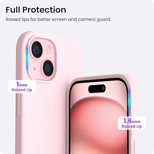 ORNARTO Compatible with iPhone 15 Case 6.1, Slim Liquid Silicone 3 Layers Full Covered Soft Gel Rubber Phone Case, Anti-Scratch Shockproof Protective Cover 6.1 Inch, Chalk Pink thumbnail 4