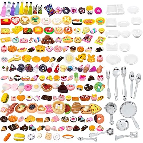 150Pieces Miniature Food Drink Bottles Toys Miniature Landscape Adults Pretend Play Kitchen Game Party Accessories Toy Hamburger Cake Ice Cream Tableware for 1/12 Doll House