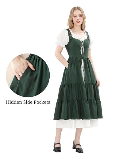 Nuoqi Renaissance Costume Women Medieval Peasant Dress Short Sleeve Chemise with Corset Overdress thumbnail 3