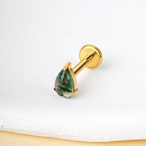 Humorrap 1PC ASTM F136 Titanium Push Pin Moss Agate Stone Flat Back Earrings 16G 8mm for Helix Conch Tragus thumbnail 6