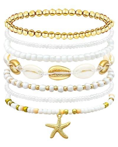 Palotay Handmade Summer Turtle Starfish Bracelets Bohemian Beaded Seashell Bracelets Set Adjustable Waterproof Summer Beach Surfer Bracelets Summer Vacation Jewelry Bahamas Souvenirs - Image 1