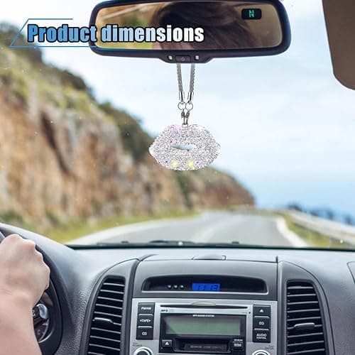 Bling Lip Diamond Hanging Accessories for Women, Crystal Rhinestone Rear View Mirror Charm, Lucky Car Decor Pendant Auto Interior Ornament, Valentine's Day Present (White) thumbnail 3