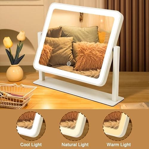 YEKKOPT Rechargeable Vanity Mirror with Lights, 14"×12" LED Makeup Mirror, Smart Touch Control, 3 Color Lighting with Adjustable Brightness,Cosmetic Mirror for Bedroom, Vanity Desk, Beauty Routine thumbnail 5