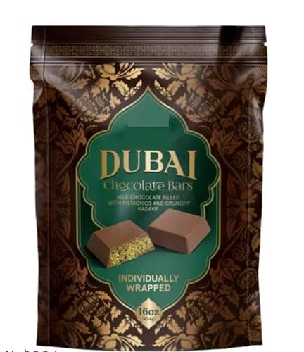 Dubai Chocolate Bars, Milk Chocolate with Pistachios and Kadayif, Individually Wrapped, 16 oz - Image 1