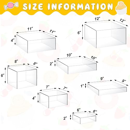 Leinuosen 7 Pcs Large Buffet Risers Set 6" to 12" Acrylic Display Box Catering Dessert Table Riser Food Display Decorative Stand with Hollow Bottom for Catering Supplies(Clear, Square) thumbnail 3