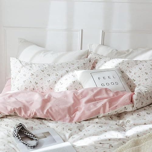 TISPLR Floral Comforter Set Full Soft Bedding Comforter Set 3 Pieces Garden Style Pink Flower Print Botanical Flowers Comforter Set for All Seasons 1 Comforter and 2 Pillowcases (Floral, Full) thumbnail 3