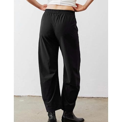 SeeLuNa Women Barrel Travel Pants Elastic Waistband Tapered Leg Baggy Mid Rise Work Trousers Lounge Pant with Pockets thumbnail 2