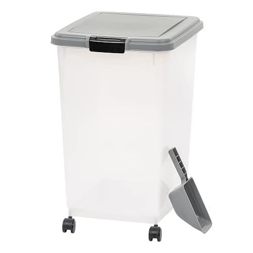 Amazon Basics Airtight Pet Food Storage Container with Scoop, BPA Free, Removable Wheels, 69 QT, Gray - Image 1