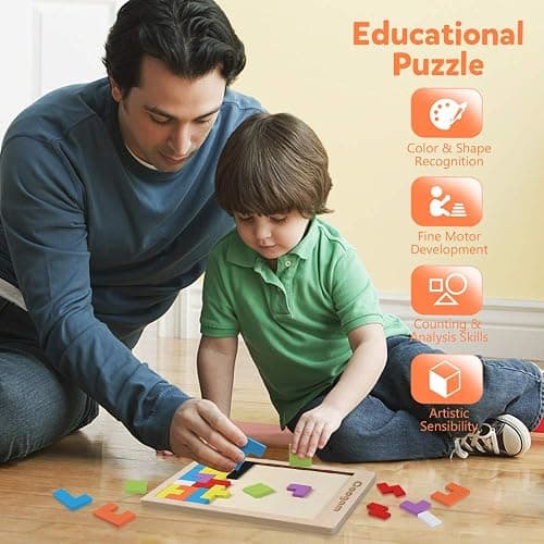 Coogam Wooden Blocks Puzzle Brain Teasers Toy Tangram Jigsaw Intelligence Colorful 3D Russian Blocks Game STEM Montessori Educational Gift for Kids (40 Pcs) thumbnail 4