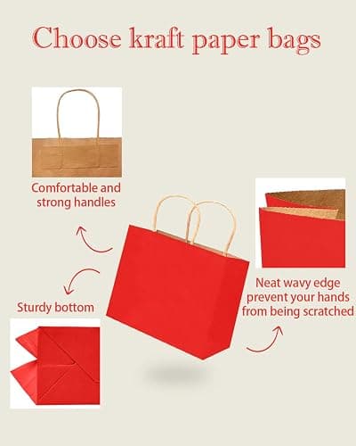qiqee 13"x4.5"x10" Large Gift Bag with Handles Bulk 32PCS Gift Paper Bags Wine Red Bags Multiple Uses (Wide Large) thumbnail 3