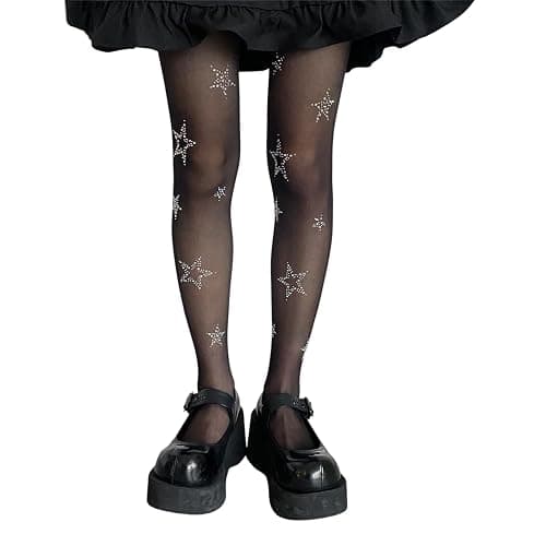 SLITHICE Women's Fishnet Stockings Sparkly Rhinestone Tights Black Glitter Fishnets thumbnail 2