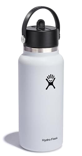 Hydro Flask 32 Oz Stainless Steel Wide Mouth Water Bottle with Leakproof Flex Straw Cap, White thumbnail 4