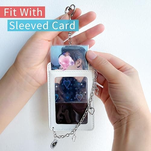K-pop Photocard Holder Keychain with Metal Chain – 2 pcs Hard Protective Card Case with Heart & Star Clip Keychain, Decorative Charms for Toploader or Badge Black and White thumbnail 4
