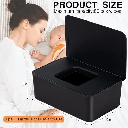 Baby Wipes Dispenser, Wipe Holder for Baby & Adult,Keeps Wet Tissue Fresh, Non-Slip Wipes Case, Flushable Wipe Container with Sealing Design Lid thumbnail 2