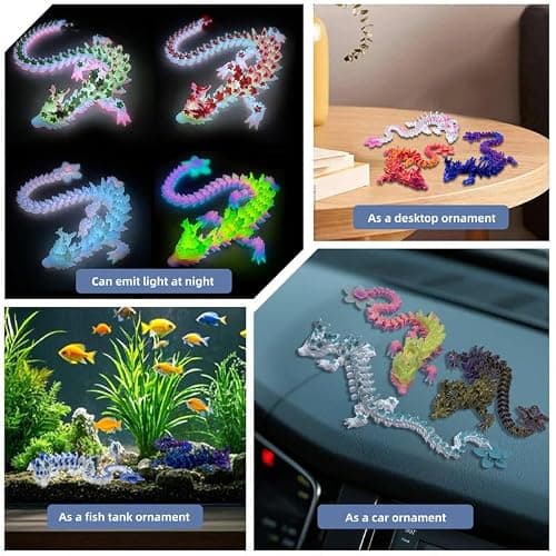 SGYYSG 3D Printed Cherry Blossom Crystal Dragon, 12 Inch Articulated & Magical Movable Dragon Model - Perfect for Display, Collection, and Unique Gift (Pink White) thumbnail 3
