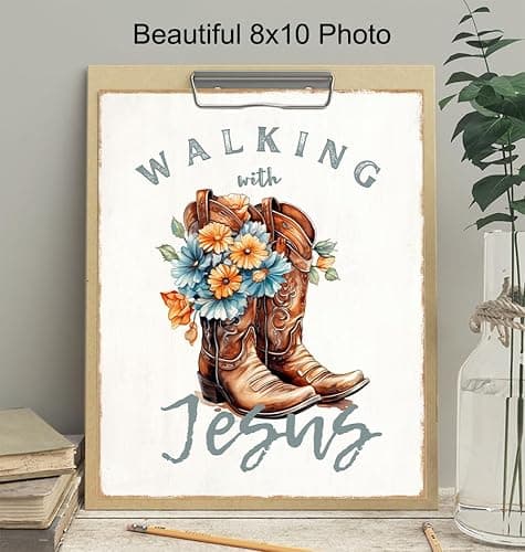 Country Decor Christian Wall Decor - Shabby chic Inspirational Wall Decor - Cowgirl Farmhouse Wall Art - Boho Art Print, Religious Gifts for Women - spiritual Jesus Decor, positive Quotes thumbnail 3