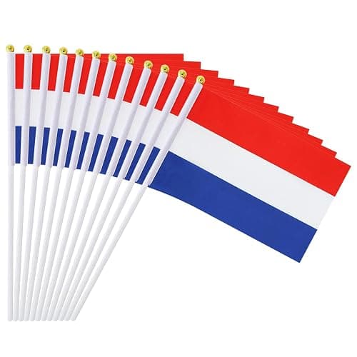 12 Pack Dutch Flags on Stick, 5.5 x 8.2 Inch Small Netherlands Handheld Flags for Parade Handouts, Cultural Events, National Day, School Activities and Celebrations - Image 1