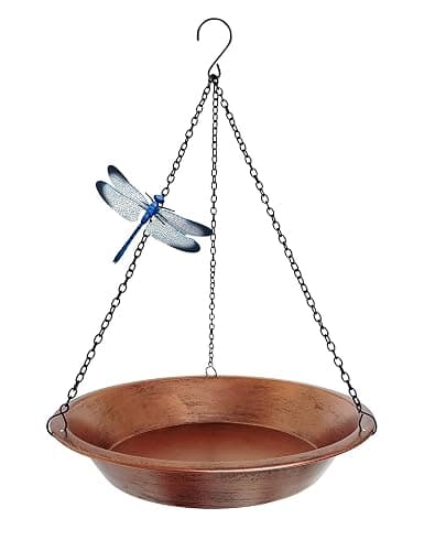 Keygift Hanging Bird Bath for Outdoor, Antique Copper Metal Bird Feeder Birdbath Bowl with 17” Rust-Proof Black Chains for Garden Backyard Decor - Image 1