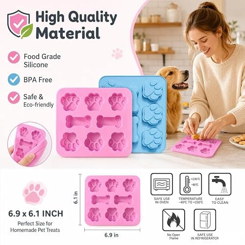 2 Pcs Silicone Puppy treat molds, Dog Paw and Bone Mold Ice Cube Mold, Jelly, Biscuits, Chocolate, Candy Baking Mold, Oven Microwave Freezer Dishwasher Safe-Pink & Blue (2) thumbnail 4