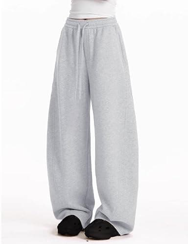 FACDIBY Womens Barrel Sweatpants Fleece Lined Wide Leg Sweat Pants Cotton Elastic Waisted Trousers with Pockets thumbnail 3
