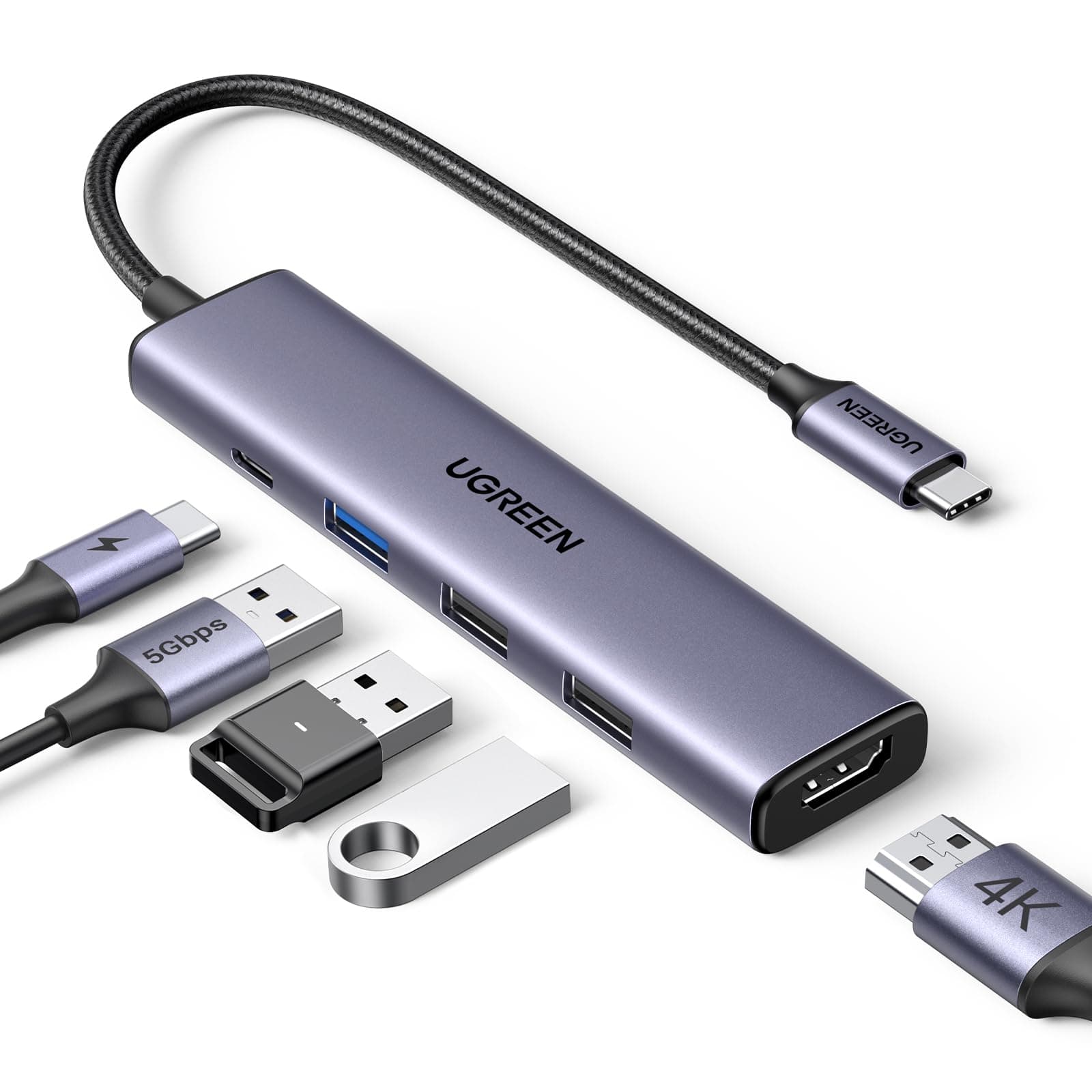 UGREEN Revodok 105 USB C Hub, 5 in 1 Multiport Adapter with 4K 30Hz HDMI, 100W Power Delivery, 3 USB A Data Ports, Type C Dongle for PC, Laptop Compatible with MacBook, iPad, iPhone 17/16/15 Pro Max - Image 1