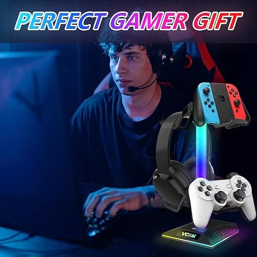 V VCOM RGB Gaming Headphones Stand with 2 USB Ports Headset Stand with 10 Light Modes and Non-Slip Rubber, Suitable for All Earphone Accessories, Best Gift for Husband, Kids, Boyfriend thumbnail 8