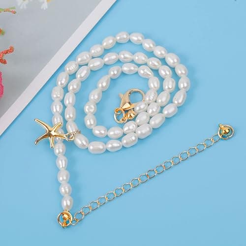 wgoud Natural Freshwater Pearl Choker Necklace for Women, Trendy 14K Gold Plated Pearl Necklaces Handmade Jewelry Gift - Necklace E thumbnail 5