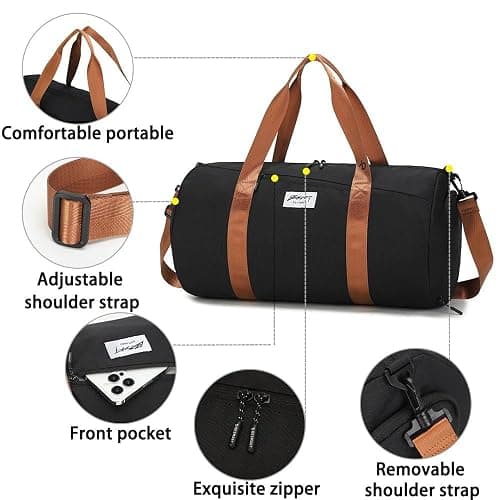 BE Smart Gym Sports Duffle Bag, Waterproof Gym Bags with Shoe Compartment, Lightweight Large Option for Overnight Workout Weekender Trip (Black-Brown, Without Dry & Wet Pocket) thumbnail 4